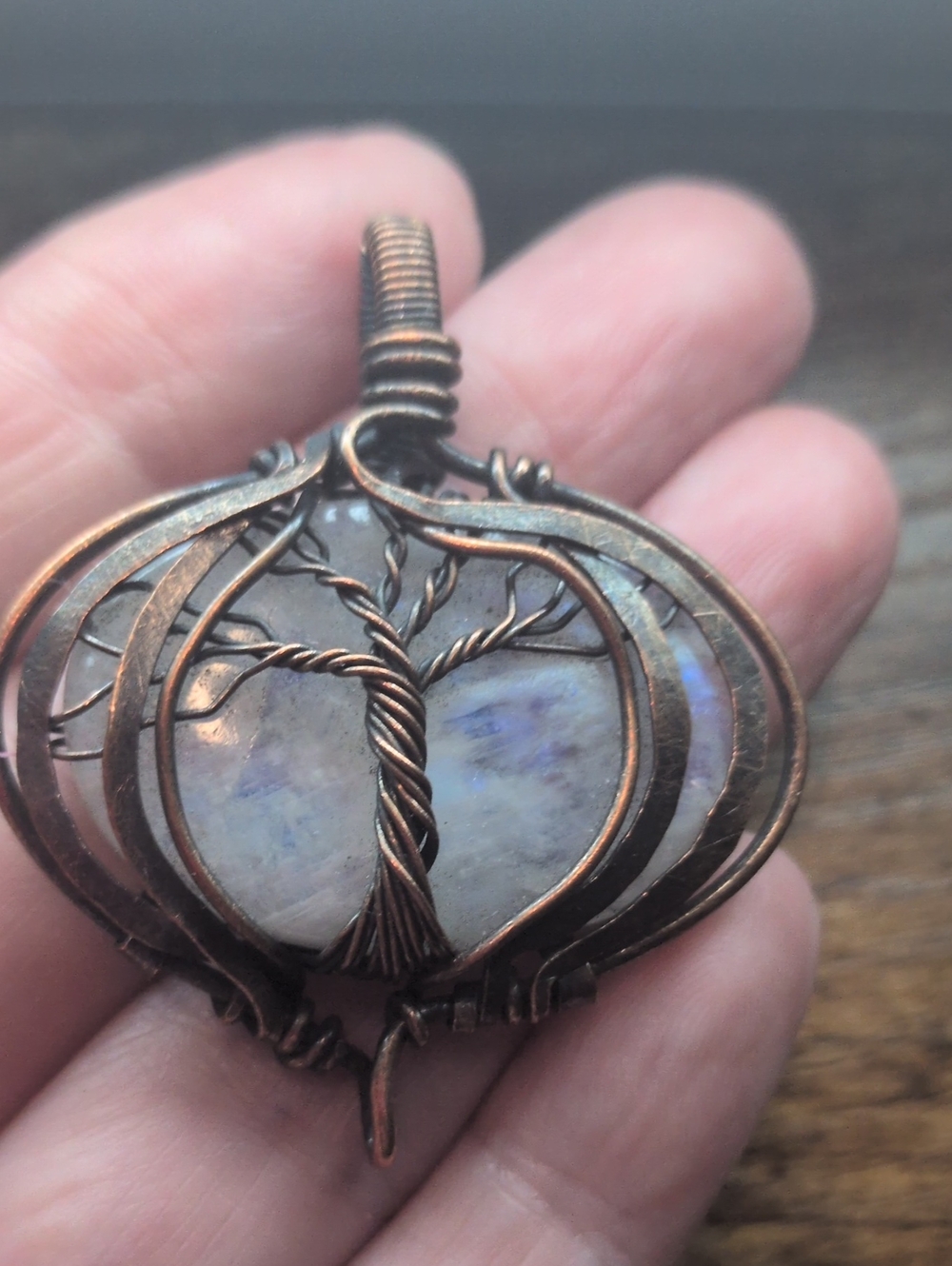 Copper Tree of Life Pendant with Moonstone